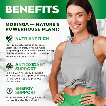Rosabella Moringa Capsules - Pure Moringa Powder, Energy, Skin, Immune & Gut Health Superfood, Rich in Antioxidants, Essential Vitamins & Amino Acids, Natural Green Superfood Supplement
