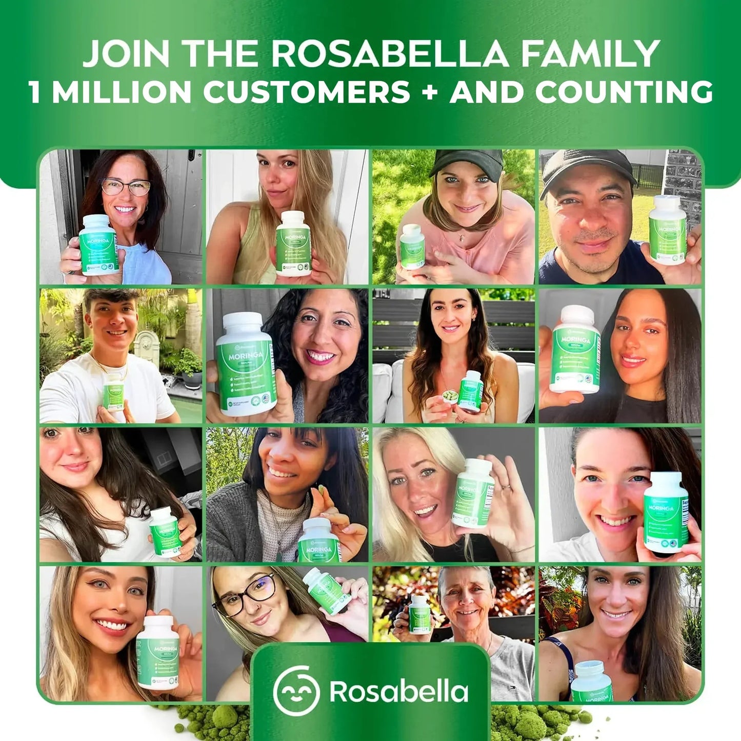 Rosabella Moringa Capsules - Pure Moringa Powder, Energy, Skin, Immune & Gut Health Superfood, Rich in Antioxidants, Essential Vitamins & Amino Acids, Natural Green Superfood Supplement
