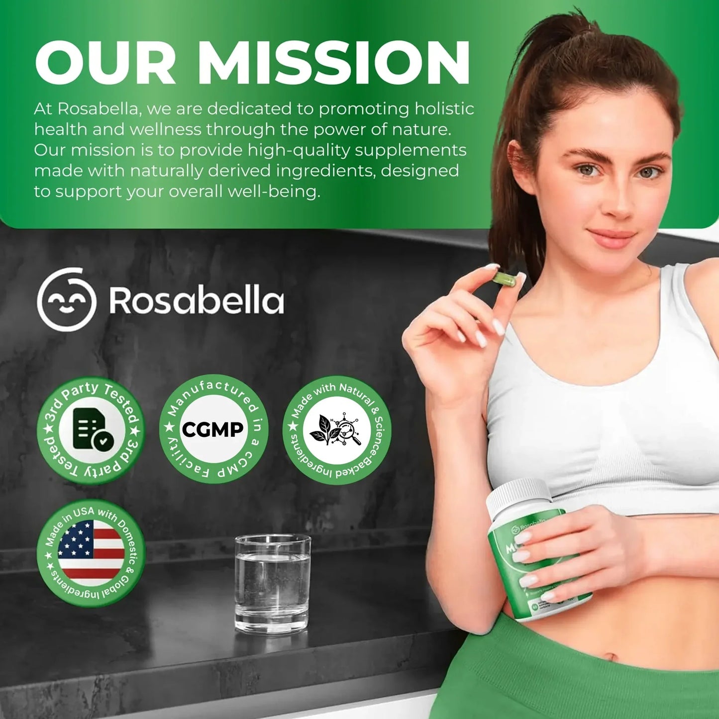 Rosabella Moringa Capsules - Pure Moringa Powder, Energy, Skin, Immune & Gut Health Superfood, Rich in Antioxidants, Essential Vitamins & Amino Acids, Natural Green Superfood Supplement