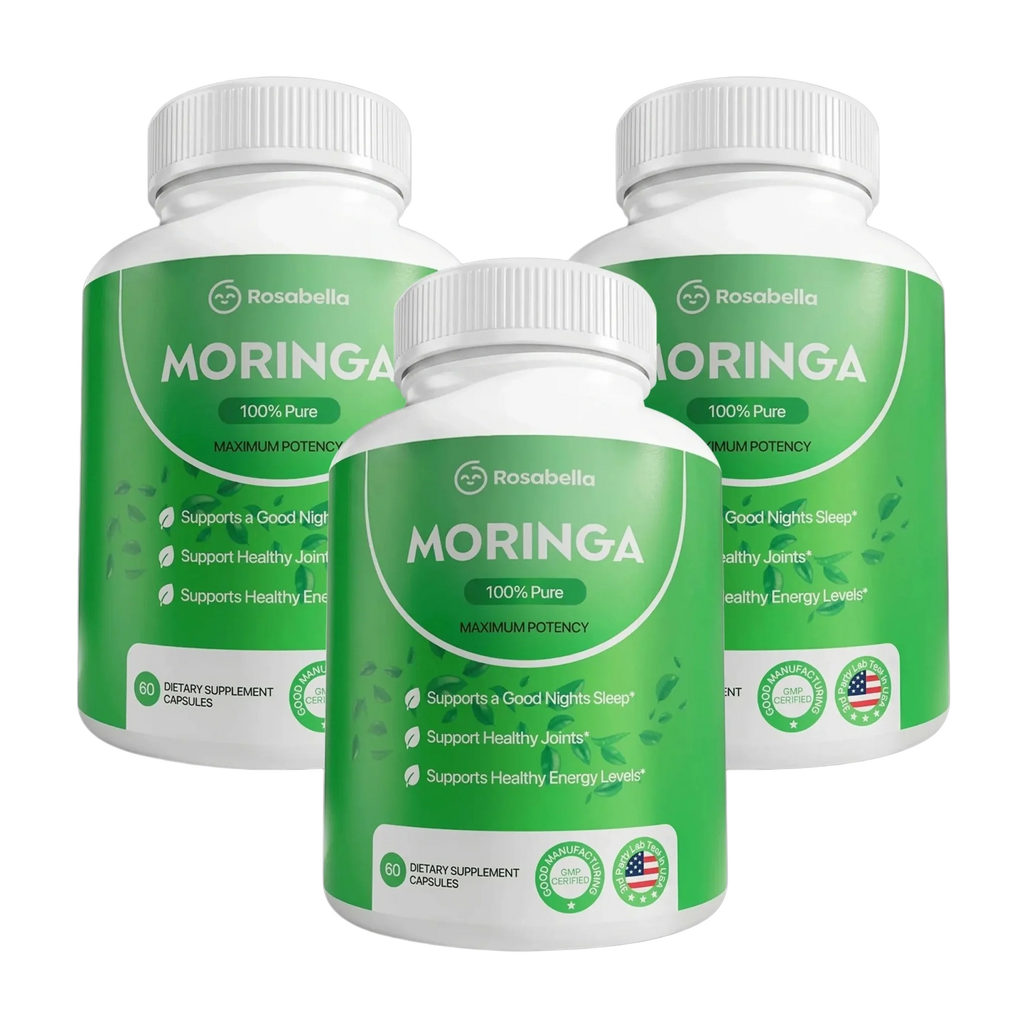 Rosabella Moringa Capsules - Pure Moringa Powder, Energy, Skin, Immune & Gut Health Superfood, Rich in Antioxidants, Essential Vitamins & Amino Acids, Natural Green Superfood Supplement