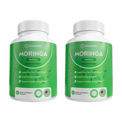 Rosabella Moringa Capsules - Pure Moringa Powder, Energy, Skin, Immune & Gut Health Superfood, Rich in Antioxidants, Essential Vitamins & Amino Acids, Natural Green Superfood Supplement